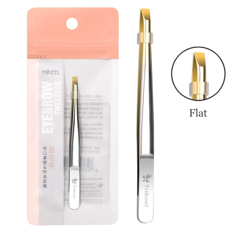 Stainless Steel Flat & Slant Tip Eyebrow Tweezer Tool