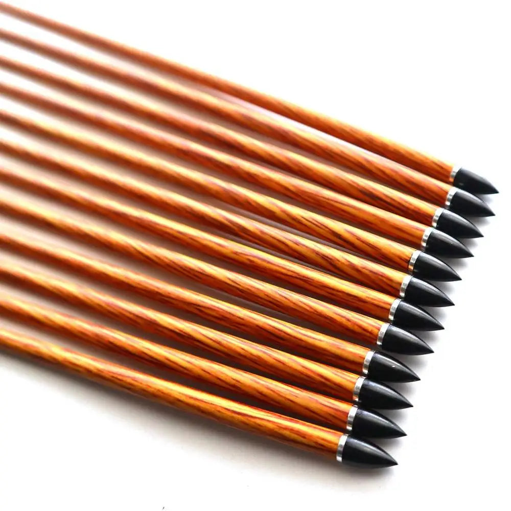 6 Wood Skin Carbon Arrows Spine 350 400 500 600 700 5 Real Feather