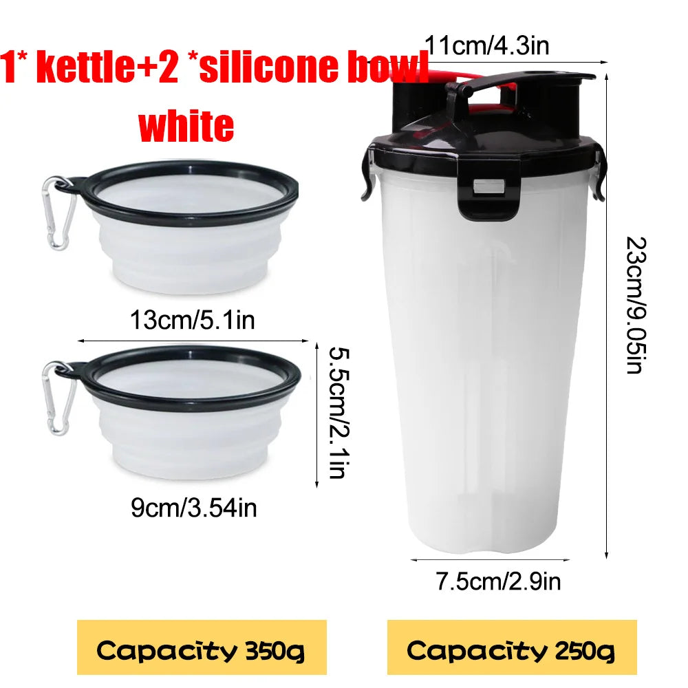 2-in-1 Portable Pet Water & Food Container with Foldable Silicone Bowl | Travel Dog & Cat Feeder – 350ml + 250g