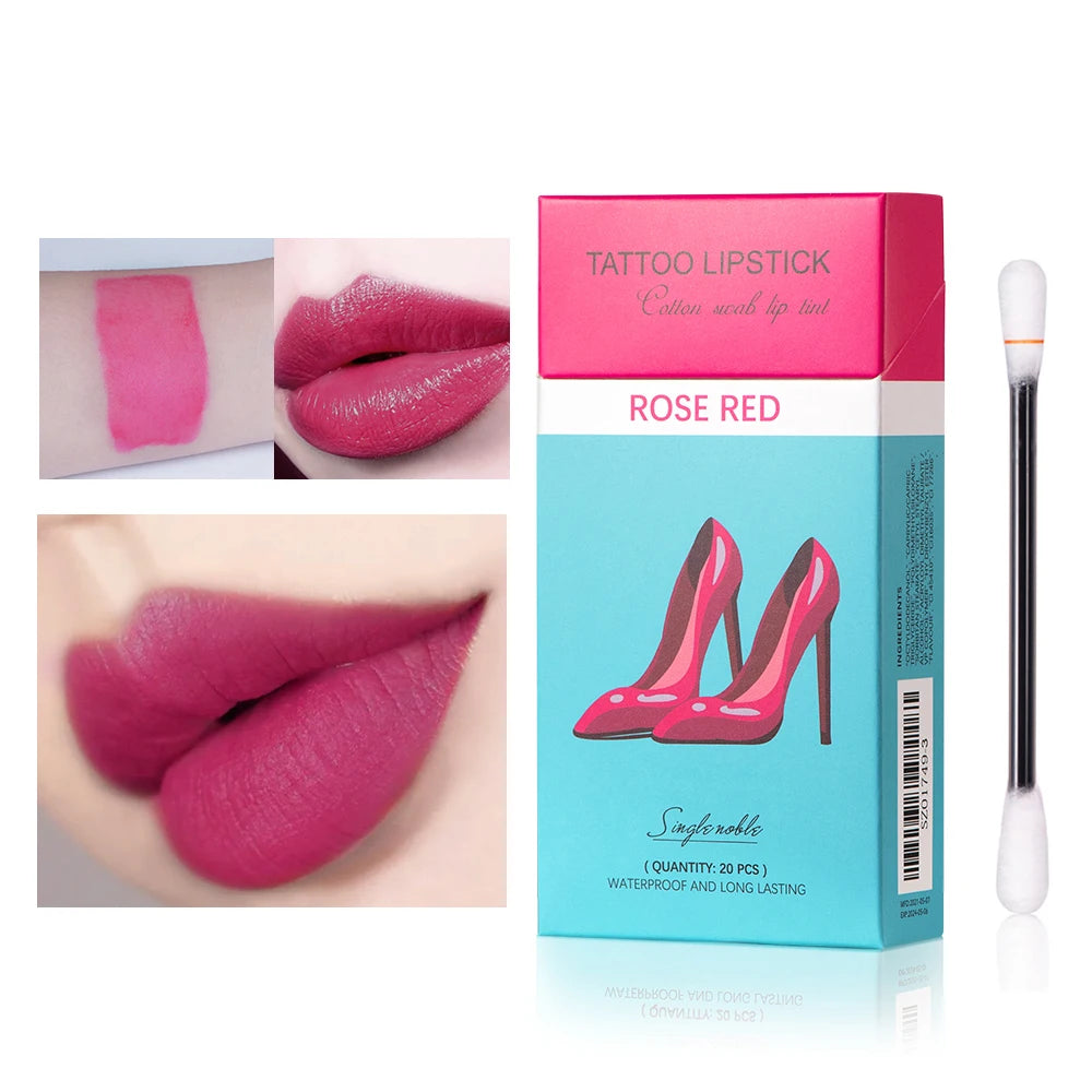 20pcs Cigarette Cotton Swab Lipstick Tattoo Lipstick Non-Stick Long-Lasting Waterproof and Kiss-proof Lip Durable Lip Stain Set Peaceful Pleasures Health and Wellness rose red