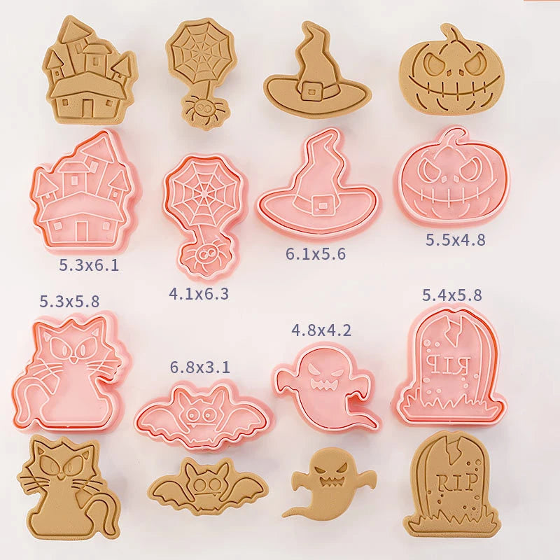8-Piece Halloween Cookie Mold Set – Ghost & Cartoon Press Biscuit Cutters, Food-Grade PLA