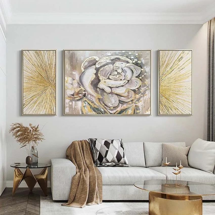 3-Panel Handmade Abstract Floral Oil Painting | Canvas Wall Art Canvas Wall Art Peaceful Pleasures Health and Wellness