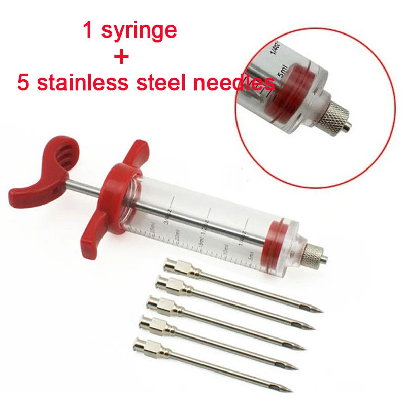 BBQ Meat Marinade Injector Syringe Set – Stainless Steel Needles, for Sauce & Spice Injection, Kitchen & Grilling