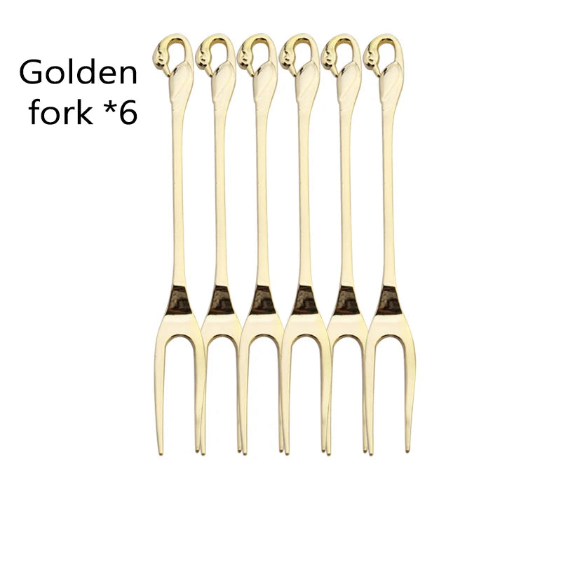 Swan Holder 7-Piece Dessert Fork & Spoon Set – Decorative Tableware for Wedding, Party & Home