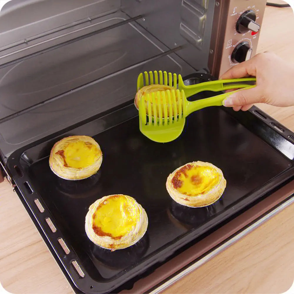 Green Handheld Plastic Potato Cutter Tomato Slicer Shreadders Lemon Cutting Holder Cooking Tools Kitchen Gadgets and Accessories Peaceful Pleasures Health and Wellness