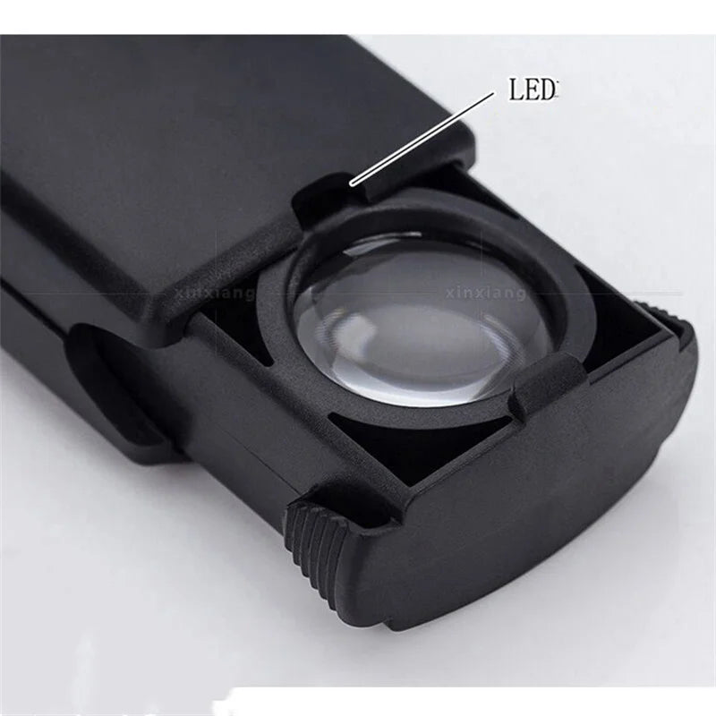 30X Handheld Magnifying Glass With LED Light Flexible Black Illuminated Magnifier Drawer Type Pocket Magnifier Jewelry Loupe Peaceful Pleasures Health and Wellness