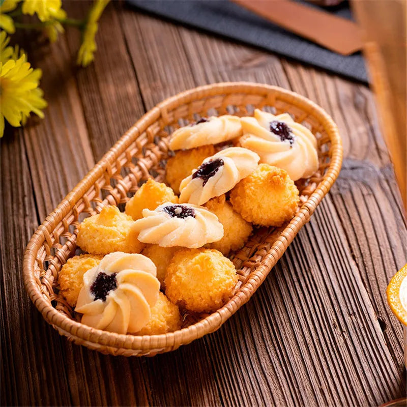 Hand-Woven Rattan Serving Tray – Oval Bread Basket, Fruit & Snack Plate