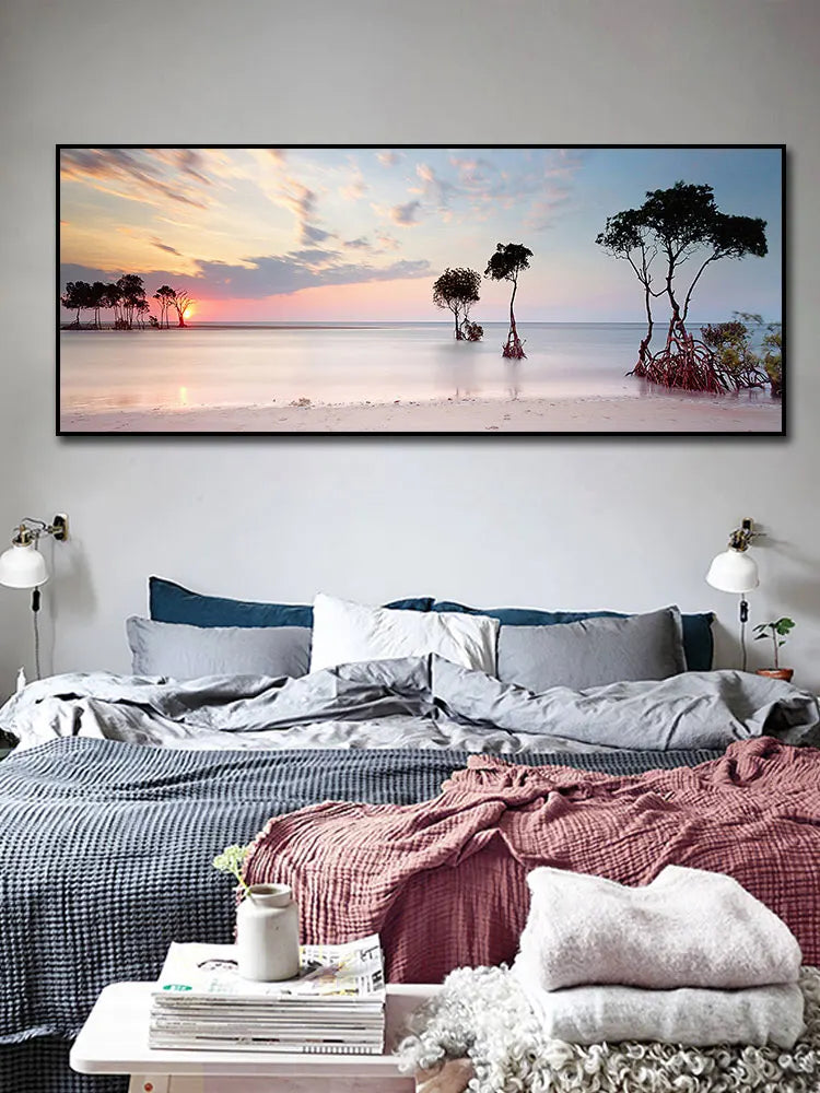 Modern Beach Dusk Seascape Picture Print on Canvas Painting Home Decor Coastline Posters Wall Art Pictures for Living Room Decor Peaceful Pleasures Health and Wellness