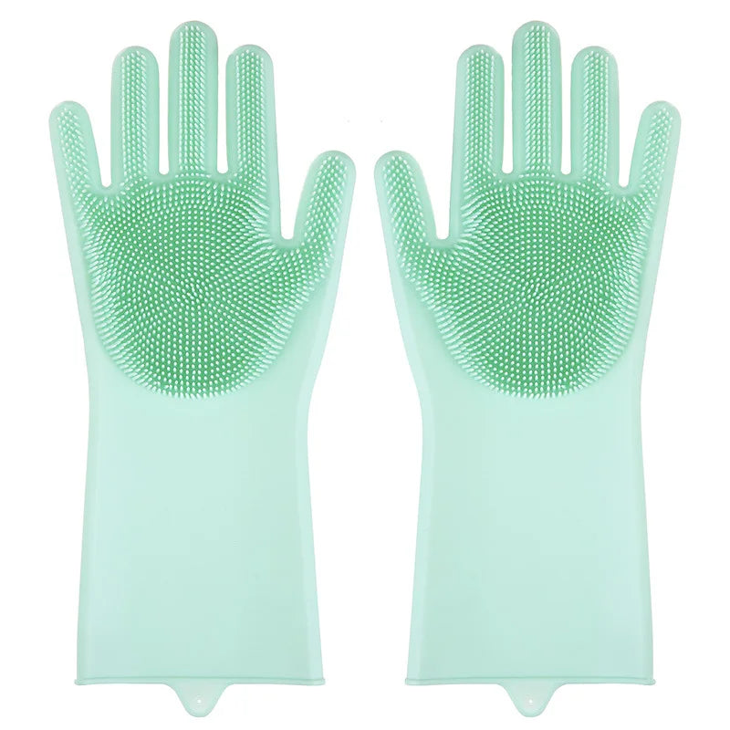 2PCS Multifunction Silicone Cleaning Gloves Magic Silicone Dish Washing Gloves for Kitchen Household Silicone Dishwashing Gloves Peaceful Pleasures Health and Wellness green