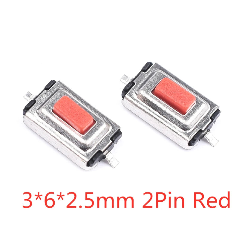 50PCS Tact Switch Silicone Button Micro Switch 3*4*2mm 3x6x4.3mm 2Pin 3x6x2.5mm 4*4*1.5mm SMD 4 Feet Peaceful Pleasures Health and Wellness 3X6X2.5mm 2Pin Red