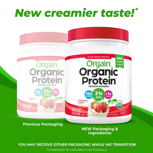 2 Pack TWO Orgain Organic Vegan 21g Protein Powder, Plant Based Shake Drink, Strawberries and Cream 16.3 Oz