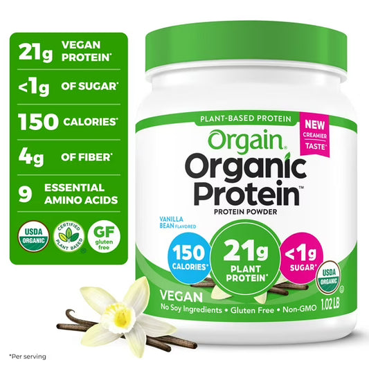 2 Pack TWO Orgain Organic Vegan 21g Protein Powder, Plant Based Shake Drink, Vanilla Bean 16.3 Oz