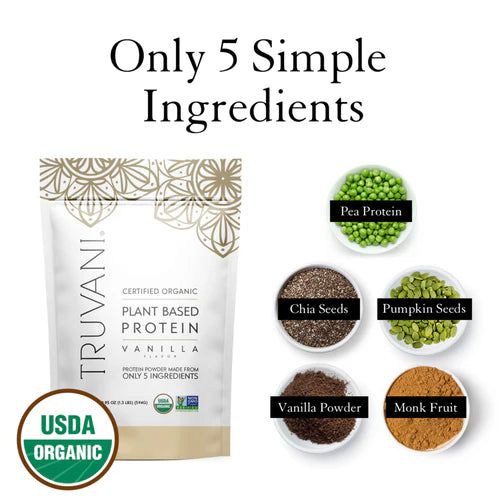 Truvani Organic Plant Based Protein Powder - Vanilla (1.3 Lbs. / 20 Servings)