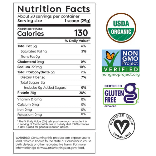 Truvani Organic Plant Based Protein Powder - Vanilla (1.3 Lbs. / 20 Servings)