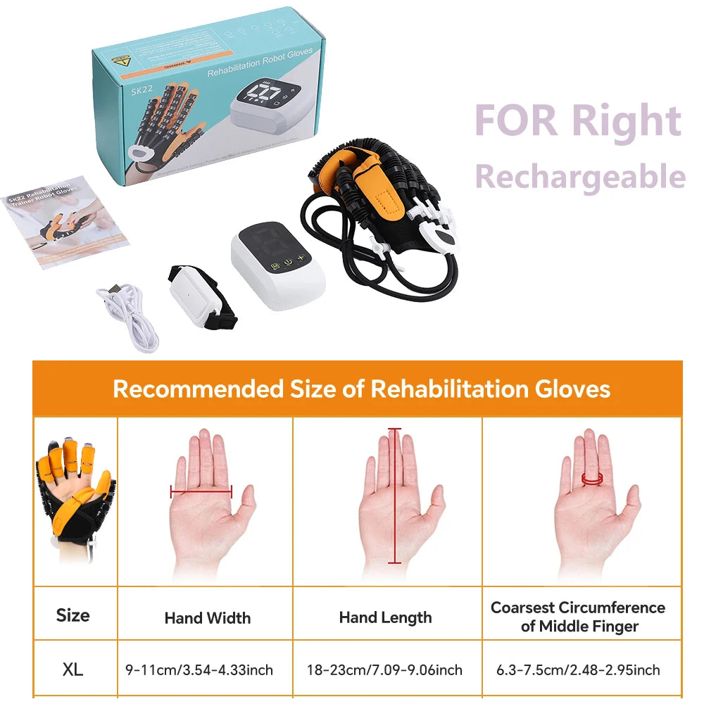 Rehabilitation Robot Glove Rechargeable Hand Therapy Glove for Stroke Recovery Finger Exerciser Device for Hemiplegia Home Use Peaceful Pleasures Health and Wellness for Right XL Size