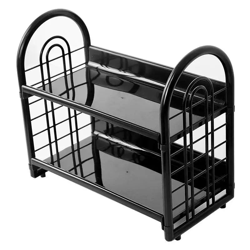 Double Layer Multi-Functional Plastic Desktop Organizer Shelf For Cosmetics, Bedroom, And Dormitory Accessories Peaceful Pleasures Health and Wellness Black