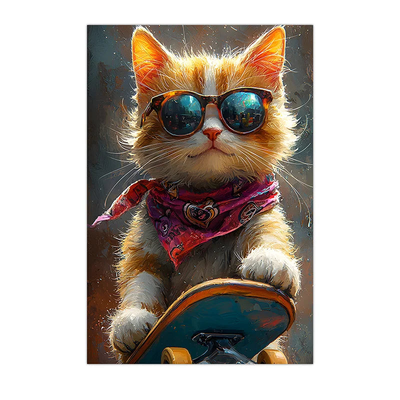 Animal Wall Art, Nordic Cool Skateboard Cat Street Style Canvas Painting, Trendy Poster Print for Bedroom Living Room Wall Decor Peaceful Pleasures Health and Wellness 02 50x70cm NoFrame China Mainland