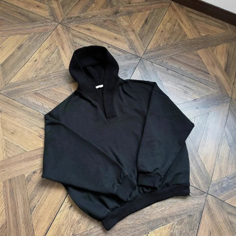 Men's Gray Loose Hooded Sweatshirt | Color-Block Casual Pullover