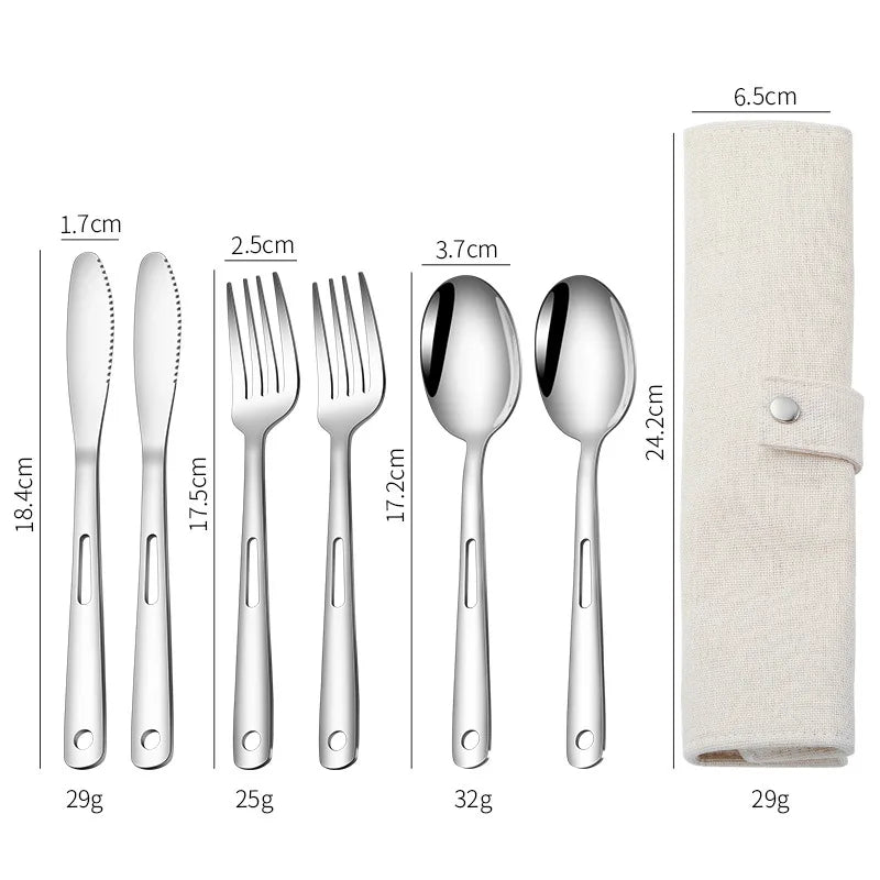 Stainless Steel Knife Fork and Spoon Set New Creative Outdoor Camping Western Cuisine Tableware Picnic Travel Portable Tableware Peaceful Pleasures Health and Wellness Silvery