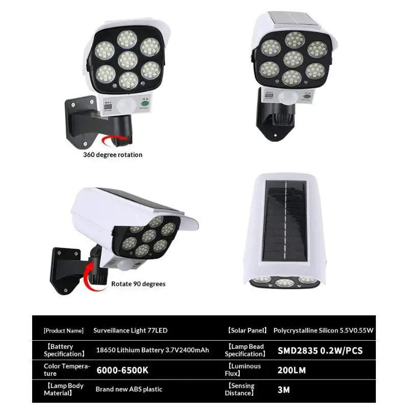 77 LED Solar Motion Sensor Flood Light | Dummy Camera Design
