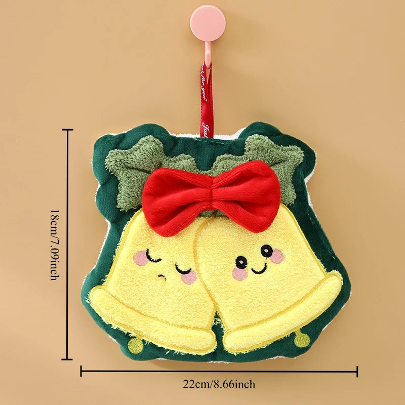 Christmas Style Hanging Kitchen and Bathroom Hand Towel Home Absorbent Quick Drying Small Towel Creative Cloth Peaceful Pleasures Health and Wellness bell
