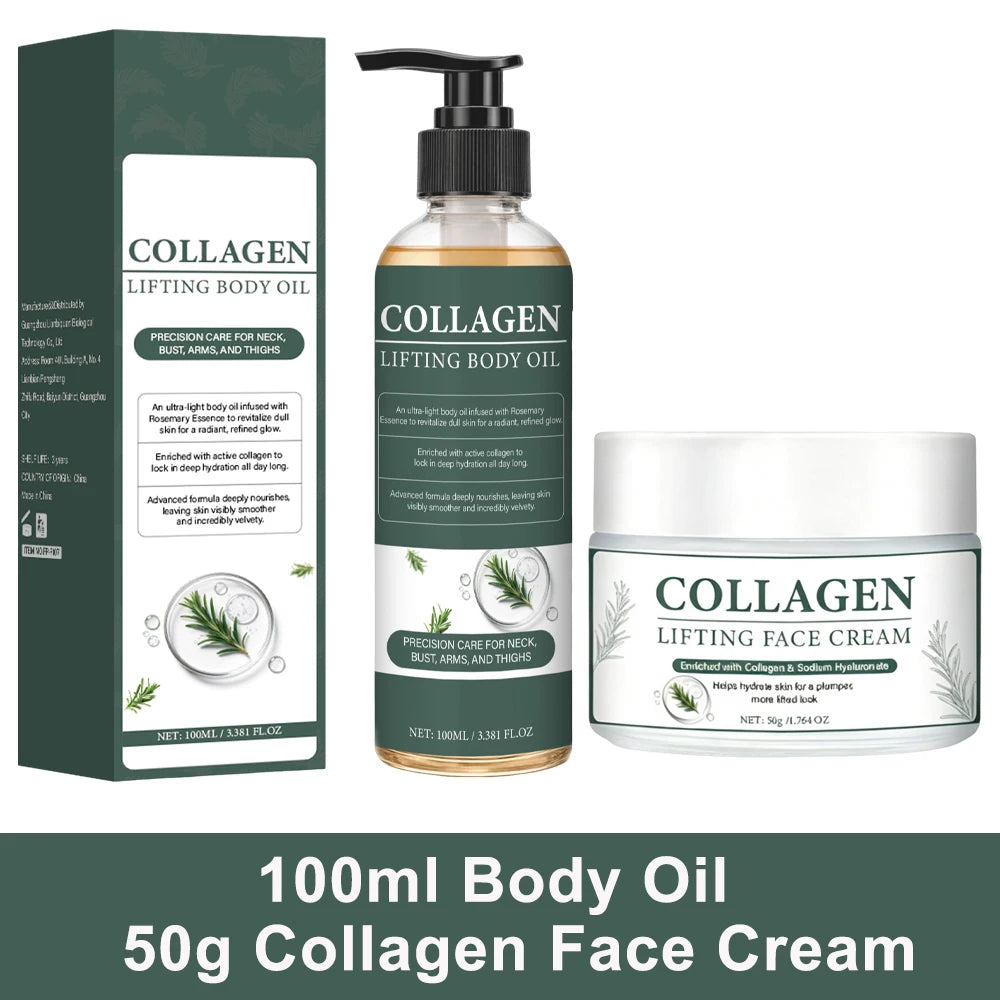 Collagen Lifting Body Oil with Vitamin C and Vitamin E, Hydrates & Nourishes Skin, Firms Skin,Enhances Natural Glow,100ml Peaceful Pleasures Health and Wellness 2PCS Set