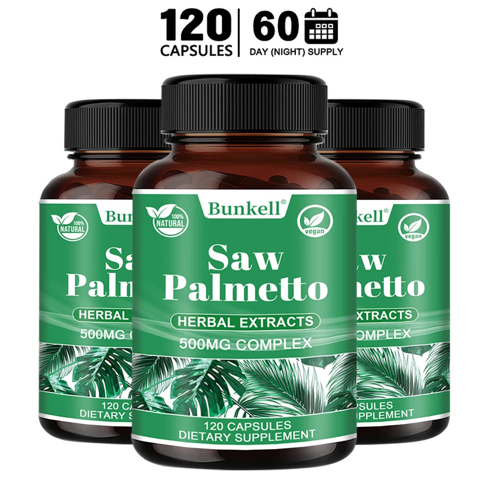 Saw Palmetto Capsules for Men’s Wellness & Hair Health Peaceful Pleasures Health and Wellness 120 count-3 bottle