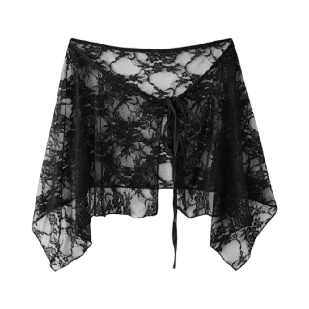 Y2K Lace Mini Skirt – Embroidered Ruched Ruffles Irregular Hem