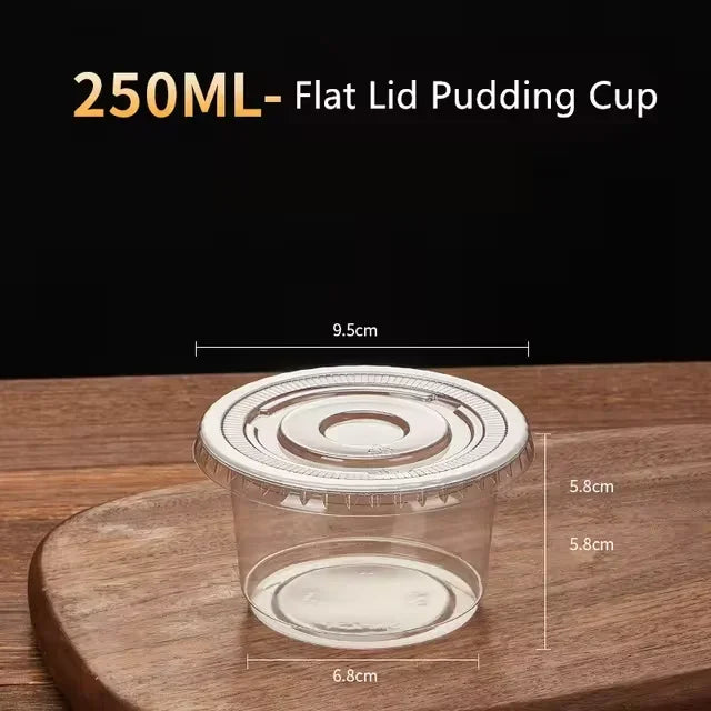 50/100Pcs 250ML Disposable Salad Cup Transparent Plastic Dessert Cups Bowls Container with Dome/Flat Lids for Ice Cream Cupcake Peaceful Pleasures Health and Wellness Flat Lids 100pcs