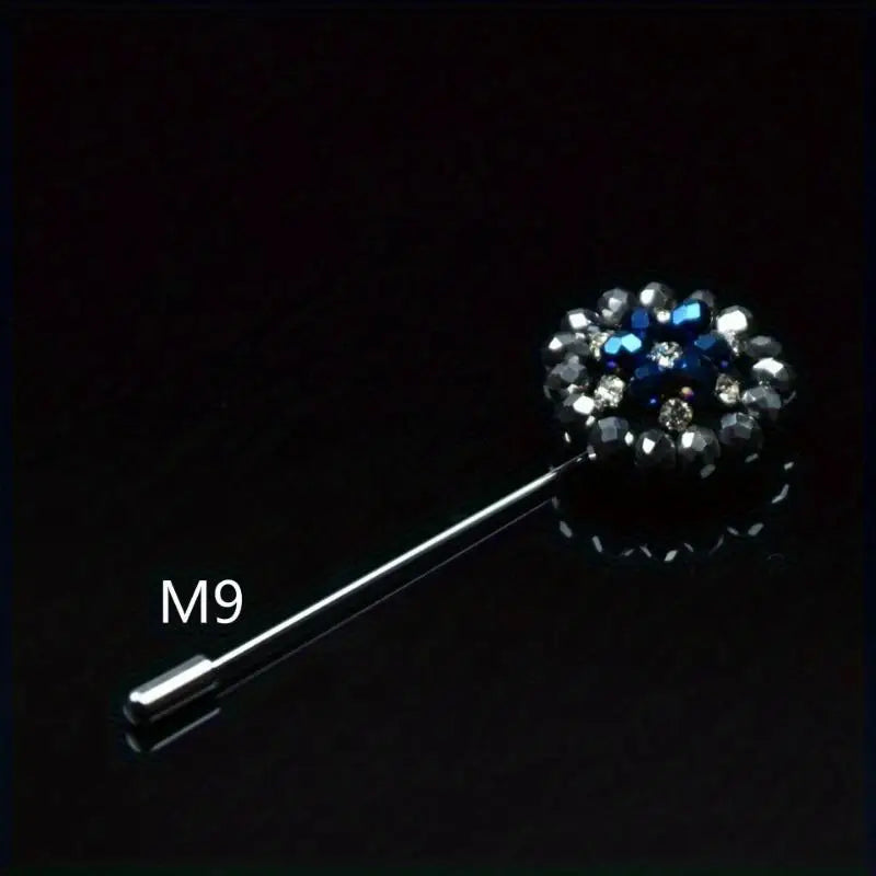 Fashion Crystal Flower Men's Brooches Long Brooch Pins Handmade Lapel