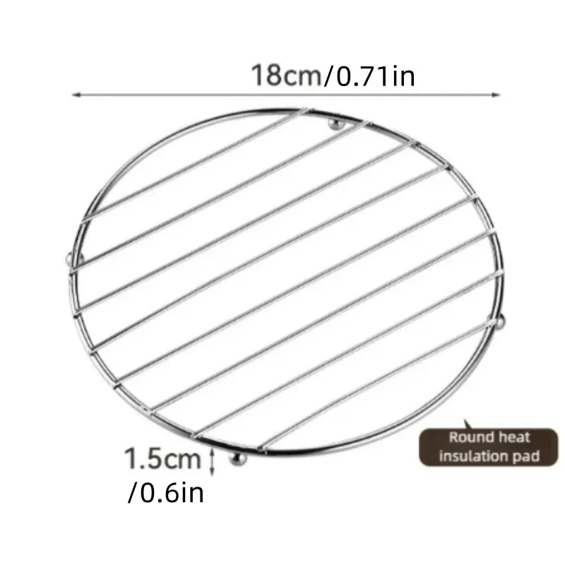 Thick Stainless Steel Pot Holder Insulation Rack, Home Kitchen Versatile Steamer Stand, Heat Resistant Bowl Dish Drying Rack Peaceful Pleasures Health and Wellness Round