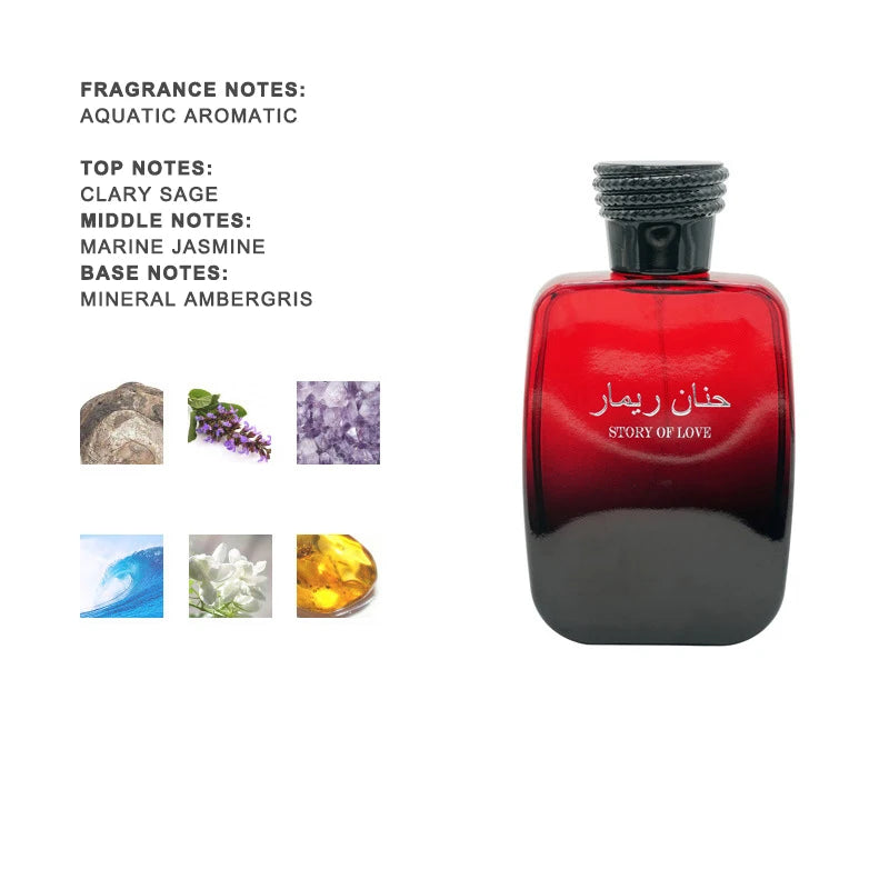 Arabic Brand Fragrant Fruit Lemon Jasmine Woody Charm Cologne Perfume Long-lasting Business Men's Daily Neutral Fragrance Spray Peaceful Pleasures Health and Wellness Unisex Red 100ML