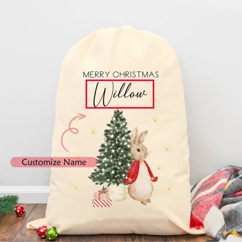Personalised Bunny Santa Christmas Stocking Sack | Kids Gift