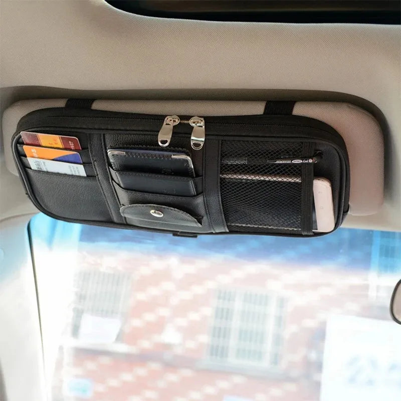 1 Piece Car Sun Visor Organiser, Sunglasses Holder with Zip Pouch for Car, Truck, SUV Car Interior Accessories Peaceful Pleasures Health and Wellness black