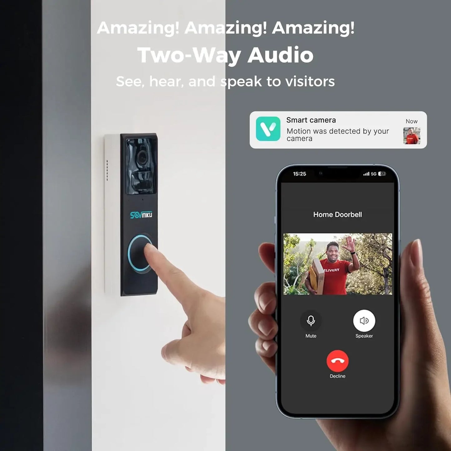 Wireless Video Doorbell with Alexa, 1-Year Battery, Waterproof, Human Detection, Two-Way Audio, Easy Setup Peaceful Pleasures Health and Wellness