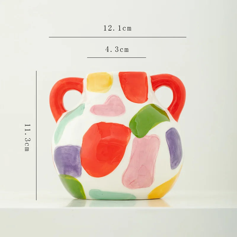 Colorful Stripes Ceramic Vase | Modern Tabletop Flower Decor