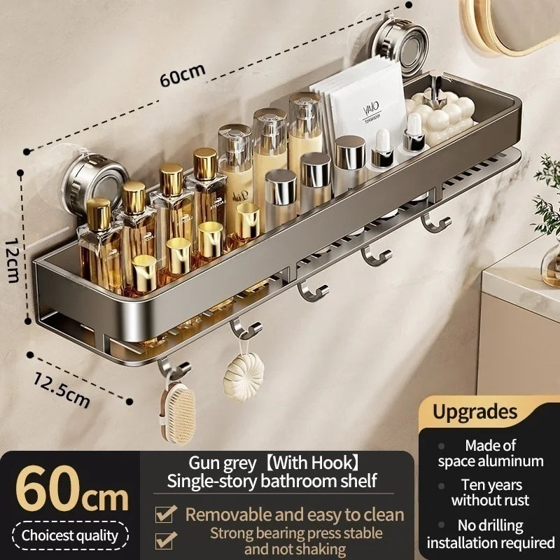 No-Drill Suction Cup Bathroom Shelf Wall Organizer Rack