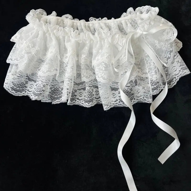 White Lace Peplum Mini Skirt | Y2K Korean Layered Ruffle