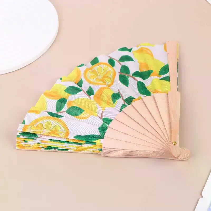 Lemon Print Folding Hand Fan – Summer, Wedding & Party Decor