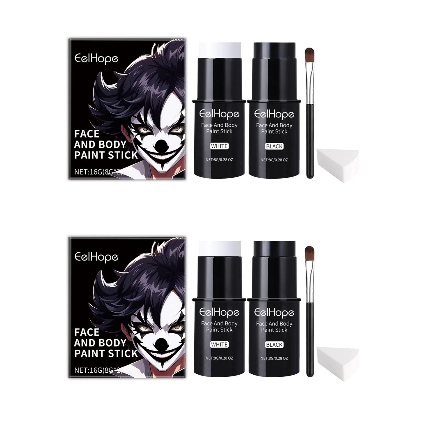 Halloween Face & Body Paint Kit – Black White Clown Makeup Set Peaceful Pleasures Health and Wellness 2sets boxes