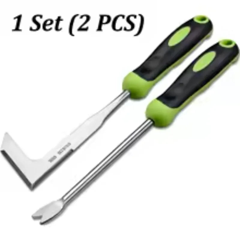 2-Piece Stainless Steel Hand Weeder Set | L-Shaped Crack Weeder