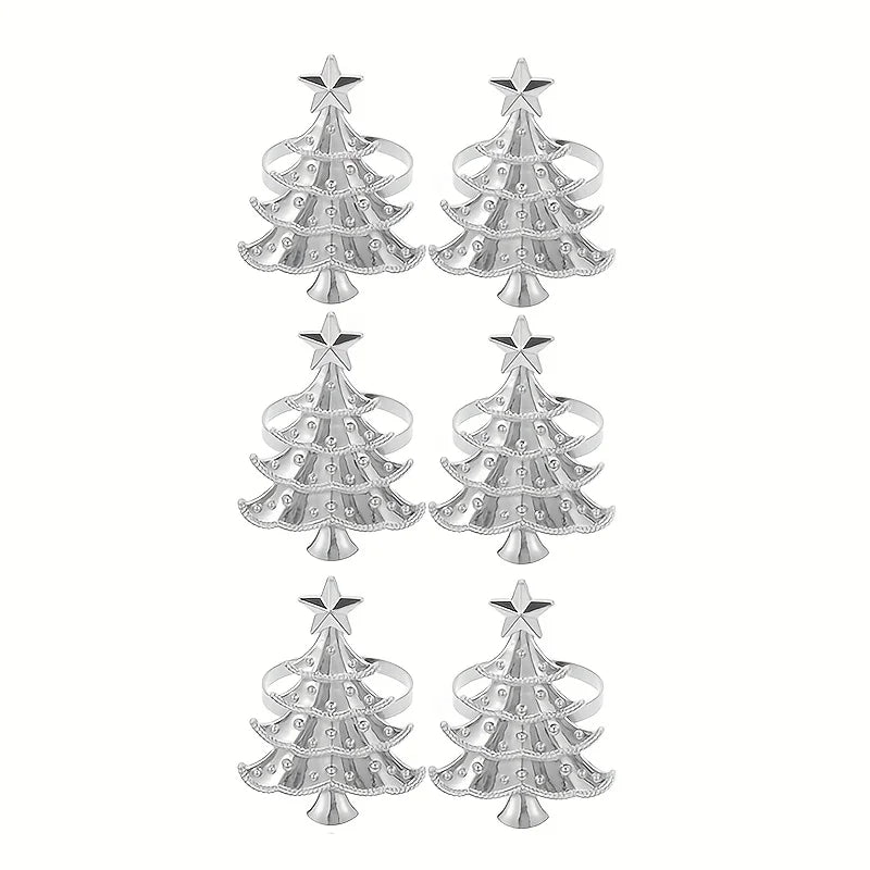 6 PCS Napkin Rings Set for Christmas Winter Wedding, Gold Christmas Hemp Rope Metal Home Table Decorations, for Kitchen Banquet Peaceful Pleasures Health and Wellness Silver