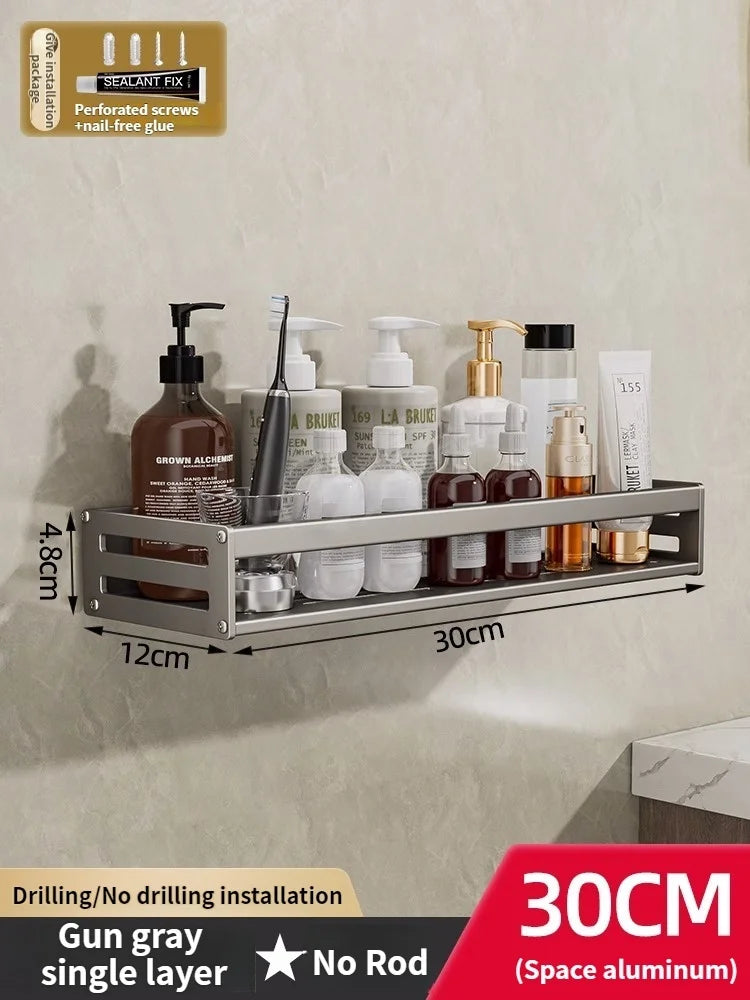 Aluminum Shower Corner Shelf with Towel Bar | No Drill