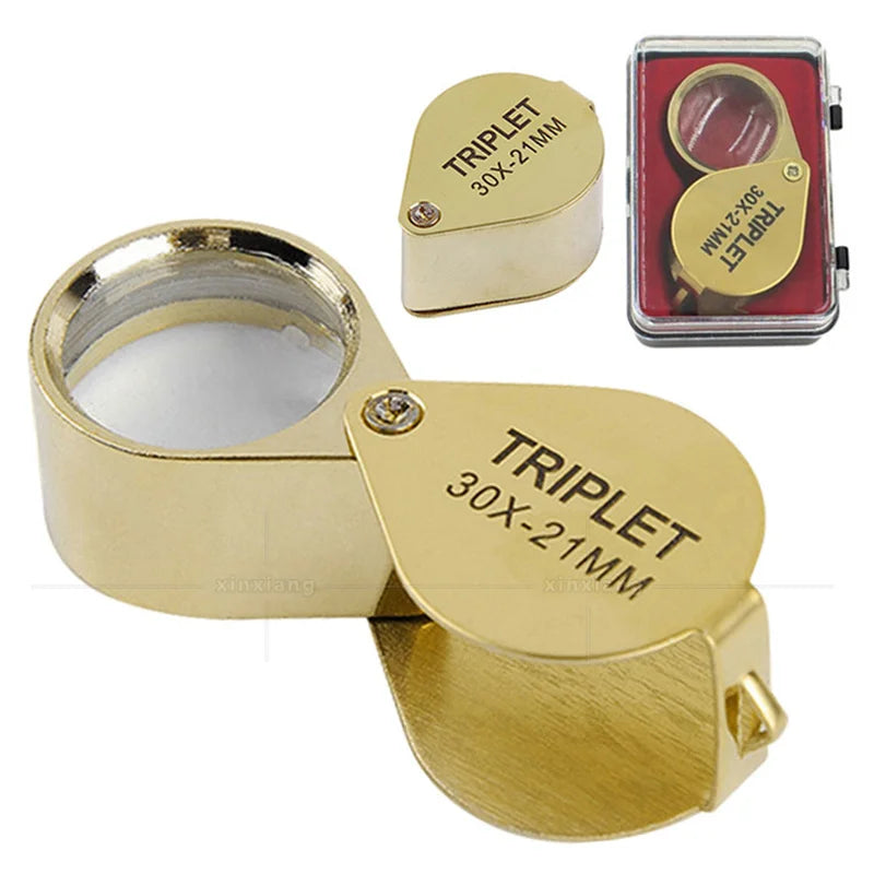 30X Folding Pocket Jeweler Magnifier Golden Color Foldable Magnifying Glass Portable Jewelry Loupe Monocle Mini Microscope Lupa Peaceful Pleasures Health and Wellness