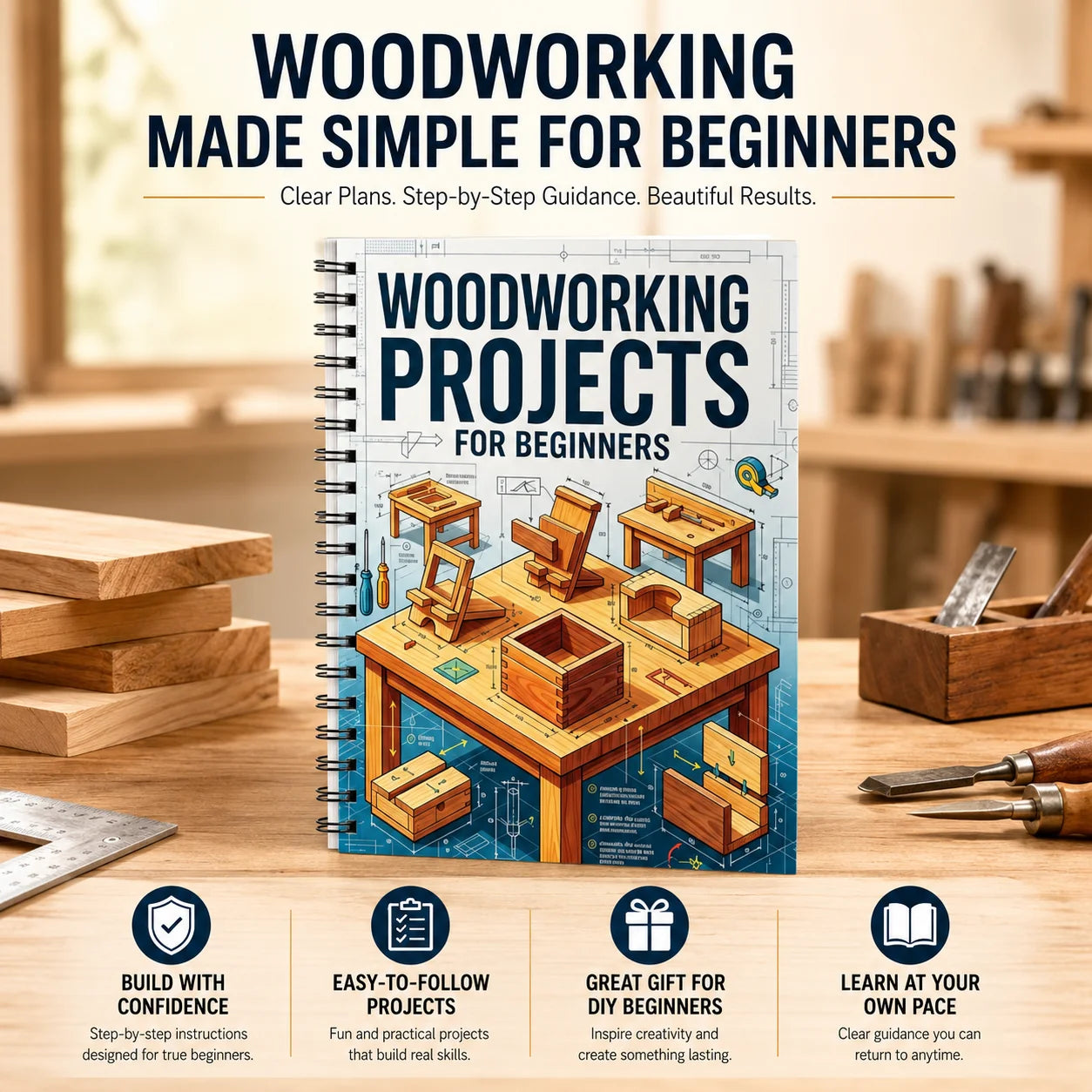 Beginner Woodworking Guide DIY Project Book Step Wood Craft Manual