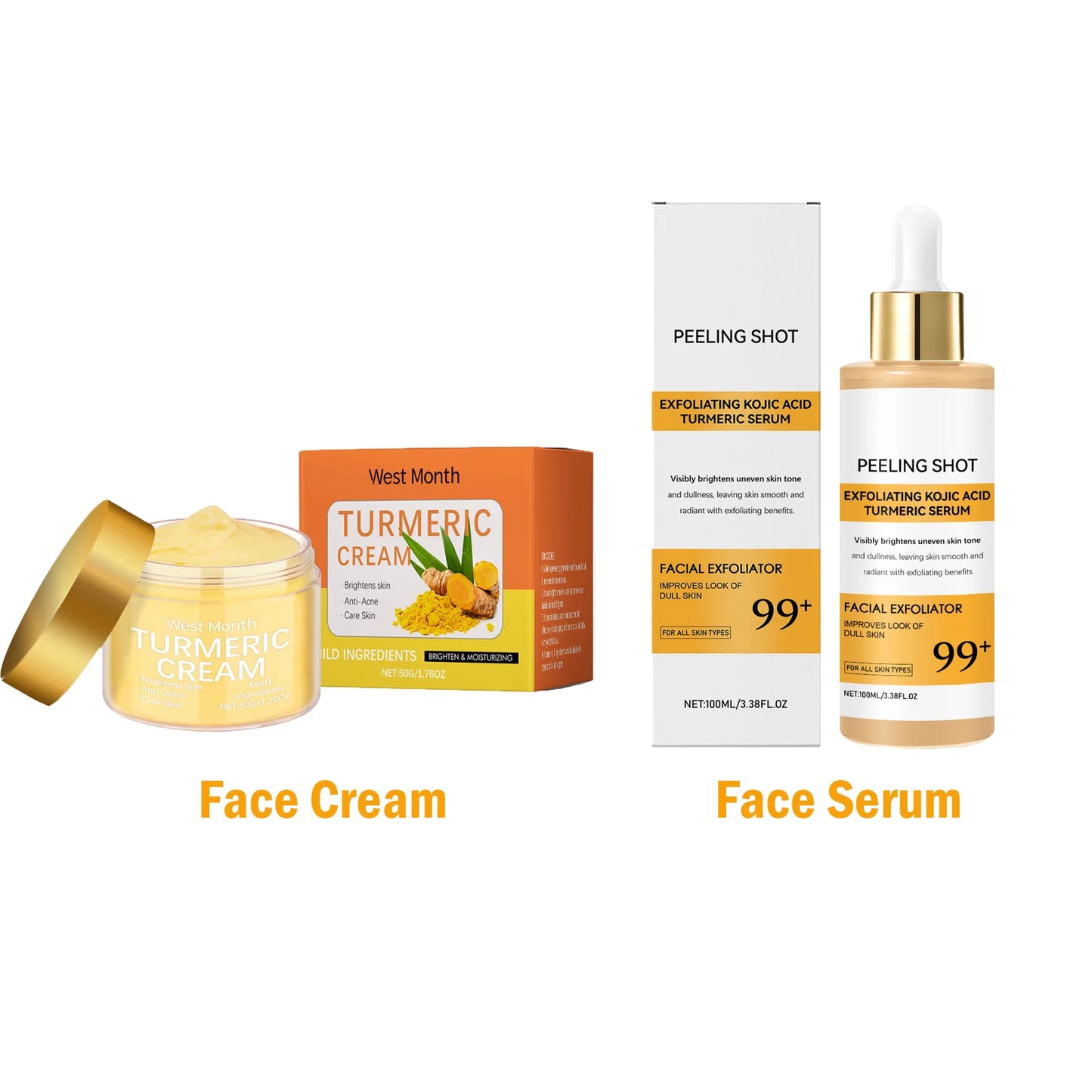 Turmeric Brightening Skincare Set – Kojic Acid Serum & Cream