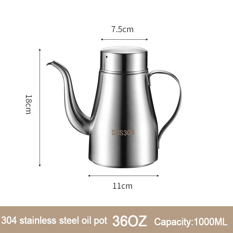 304 Stainless Steel Oil Pot Kitchen Oil Bottle Oil Tank Pot Household Edible Oil Pot Large Oil Tank Oil Pot Pouring Oil Bottle Peaceful Pleasures Health and Wellness 36OZ