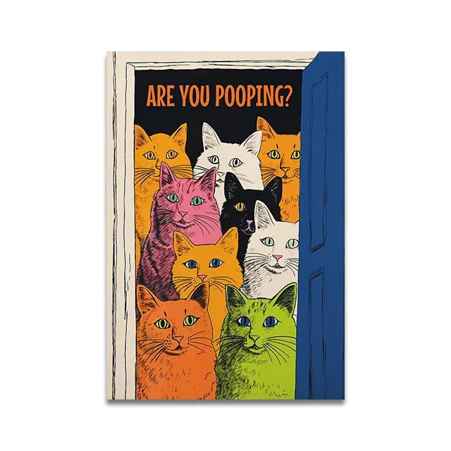 Are You Pooping Funny Cat Canvas Print Poster Whimsical Animal Abstract Art Prints Wash Room Bathroom Wall Art Home Decor Poster Peaceful Pleasures Health and Wellness VA1249 40x50cm