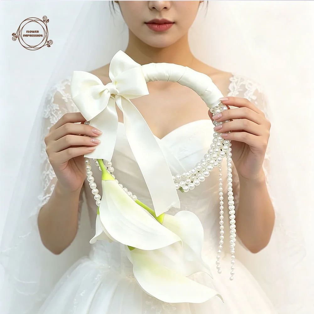 White Faux Calla Lily Bridal Hoop Bouquet | Wedding Decor