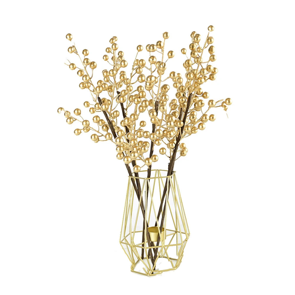 4-Fork Artificial Berry Gold Fruit Flower Bouquet Decorating Living